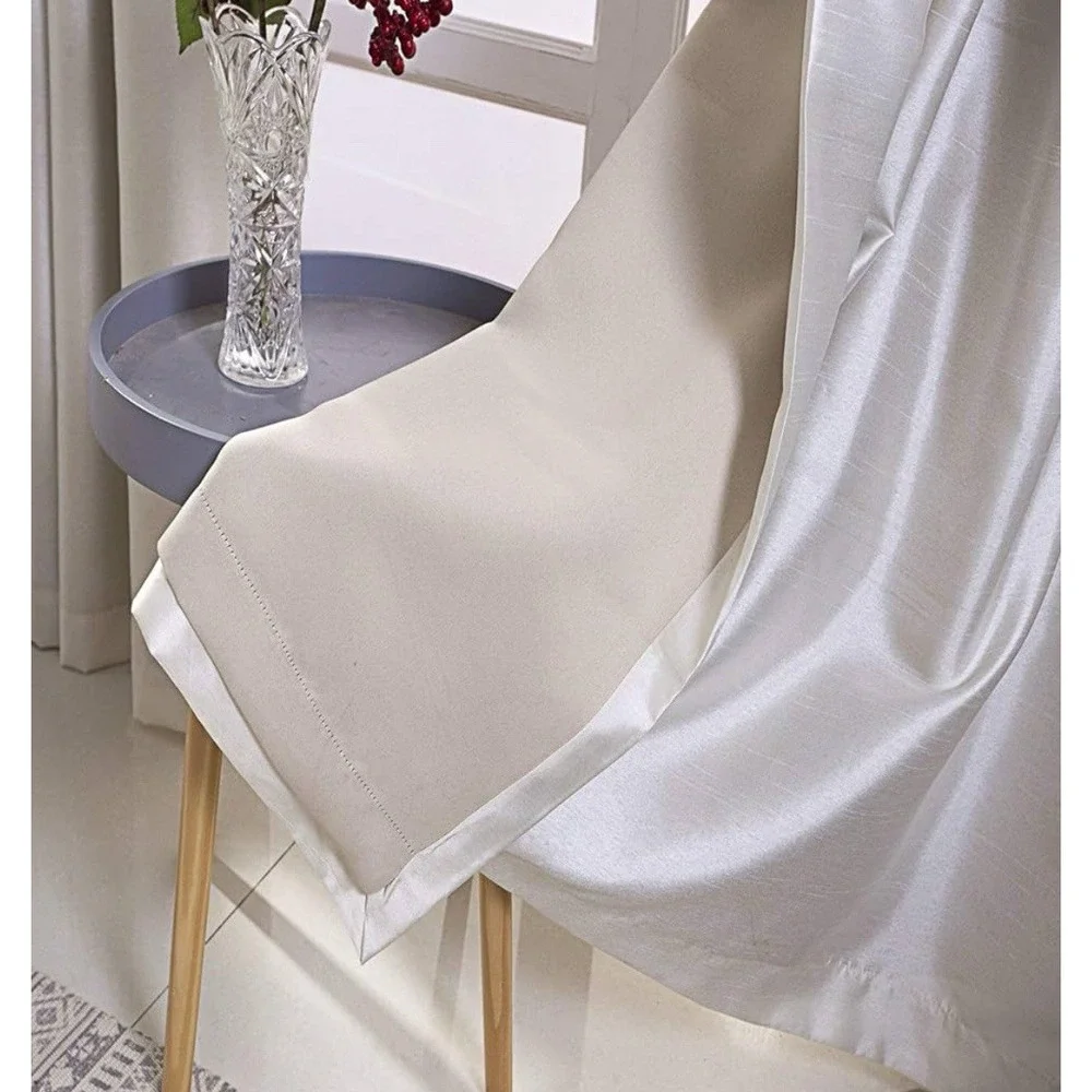 TWO PANELS Faux Silk Blackout Curtains Grommets, Insulated, Beige, 52